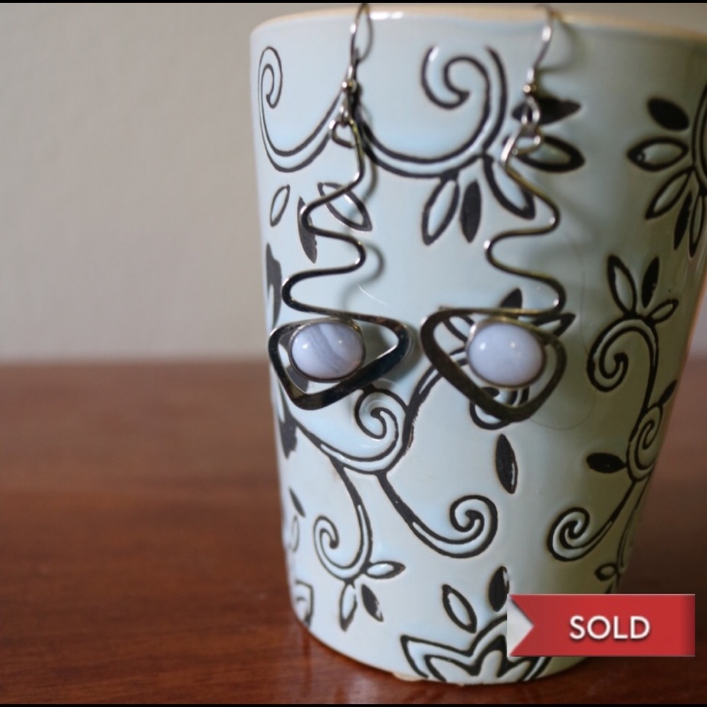 SOLD! Earrings Blue Lace Agate Silver Forest